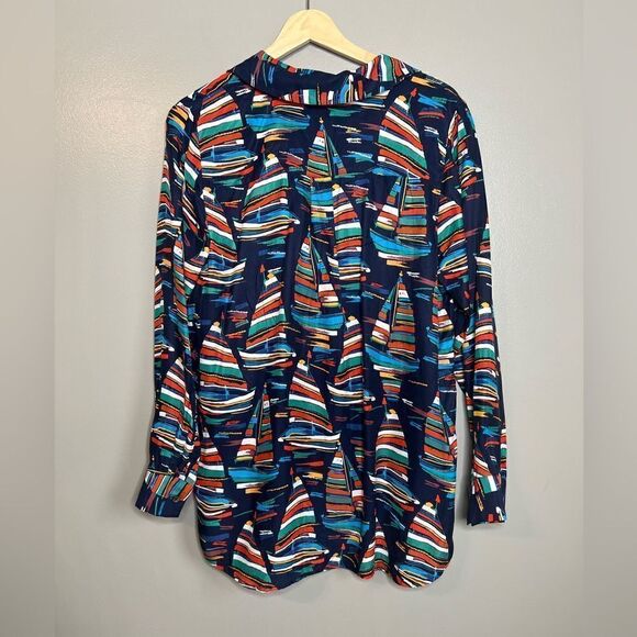 Soft surroundings sail away nautical sail boat graphic oversized blouse medium - Picture 5 of 7